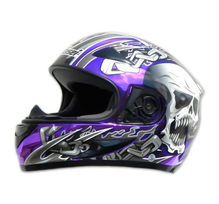 Masei 816 Purple Chrome Skull Motorcycle Helmet - Helmets