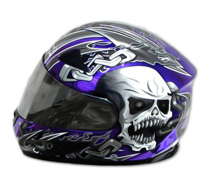 Masei 816 Purple Chrome Skull Motorcycle Helmet - Helmets