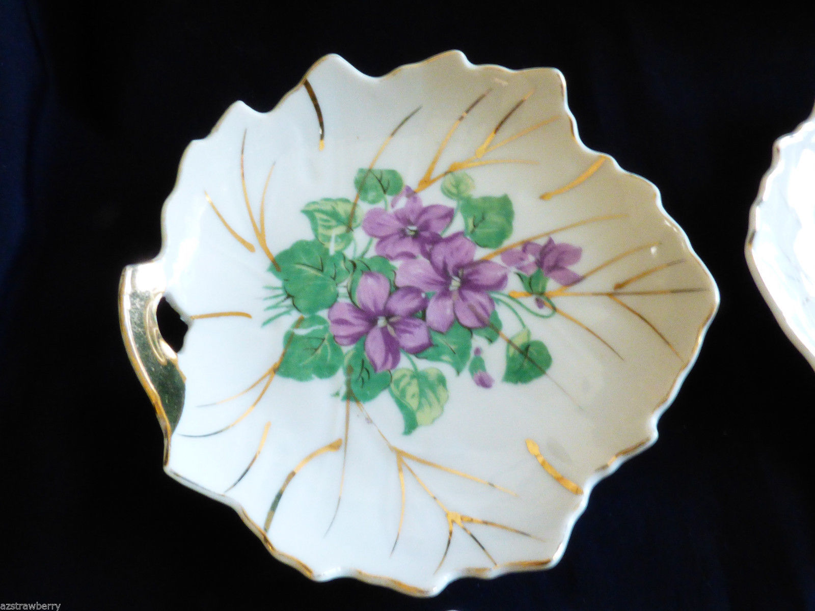 Set Of 4 Viceroy China Gold Trim Floral Leaf Shape Dish Plate bowl