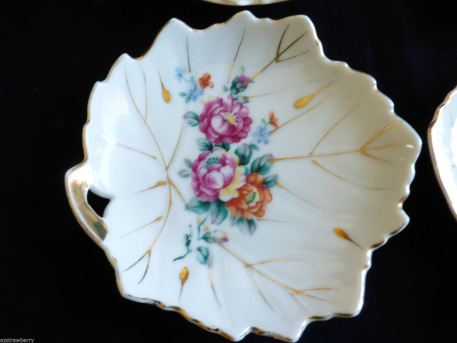 Set Of 4 Viceroy China Gold Trim Floral Leaf Shape Dish Plate bowl