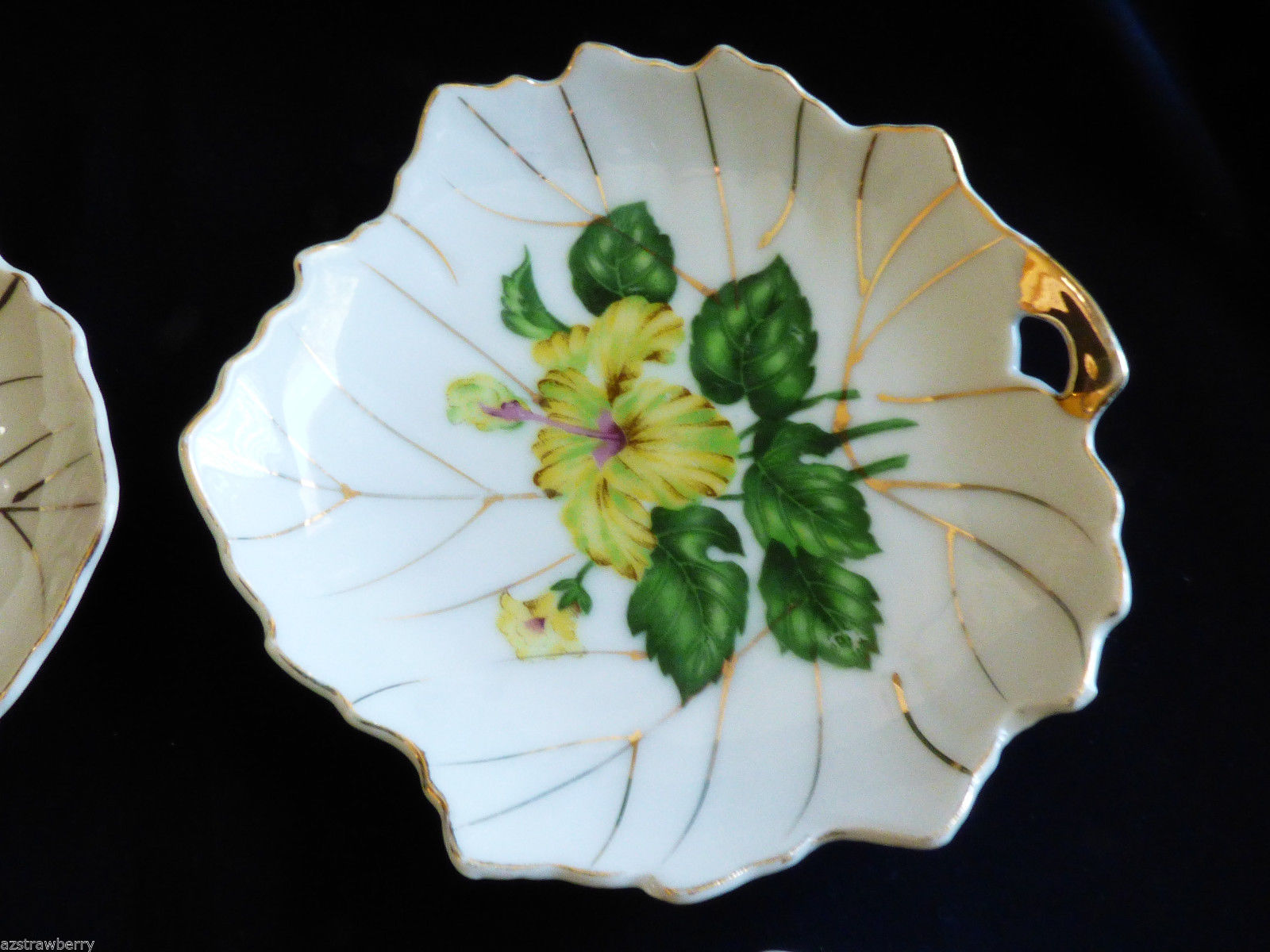 Set Of 4 Viceroy China Gold Trim Floral Leaf Shape Dish Plate bowl