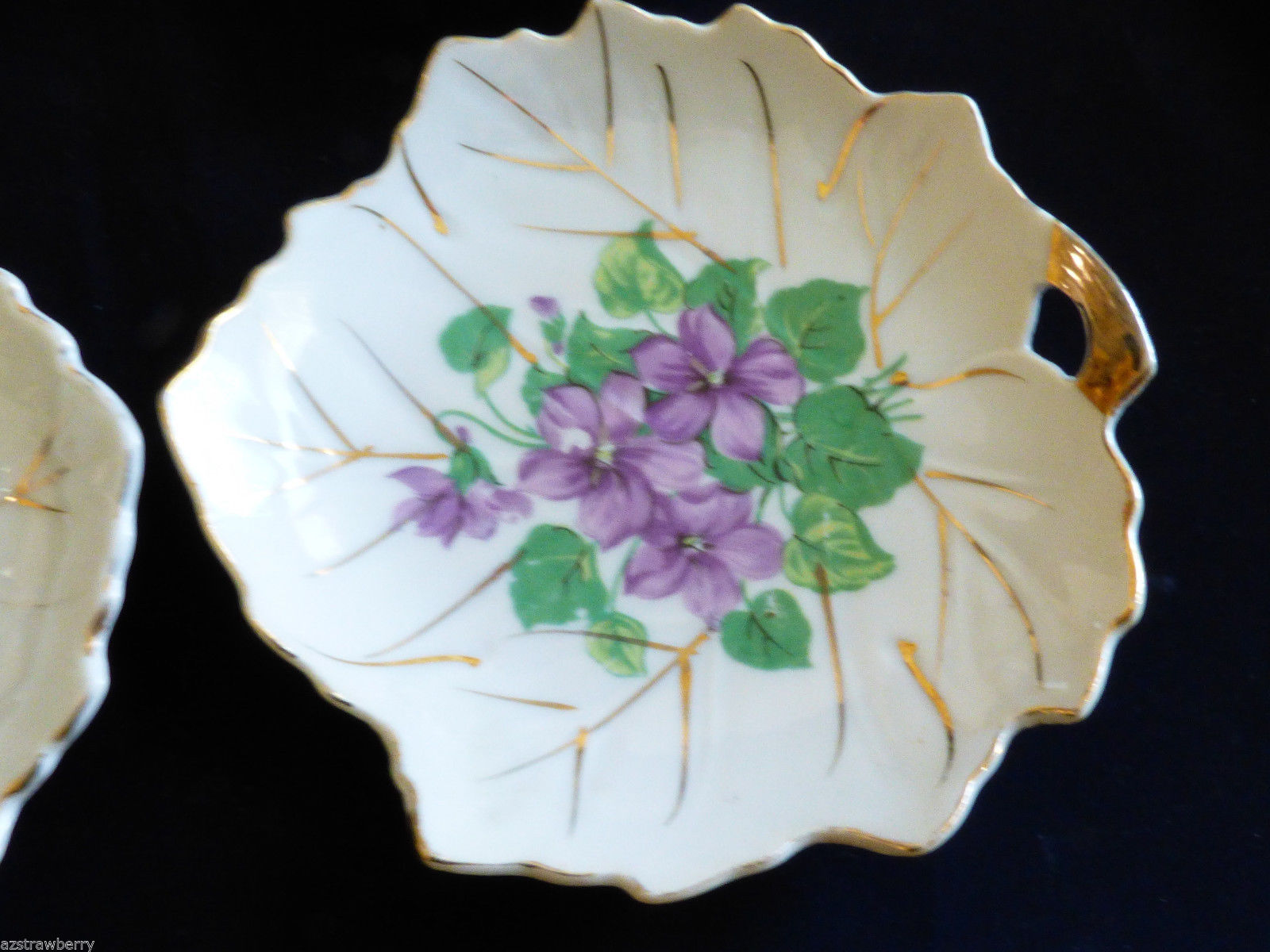 Set Of 4 Viceroy China Gold Trim Floral Leaf Shape Dish Plate bowl