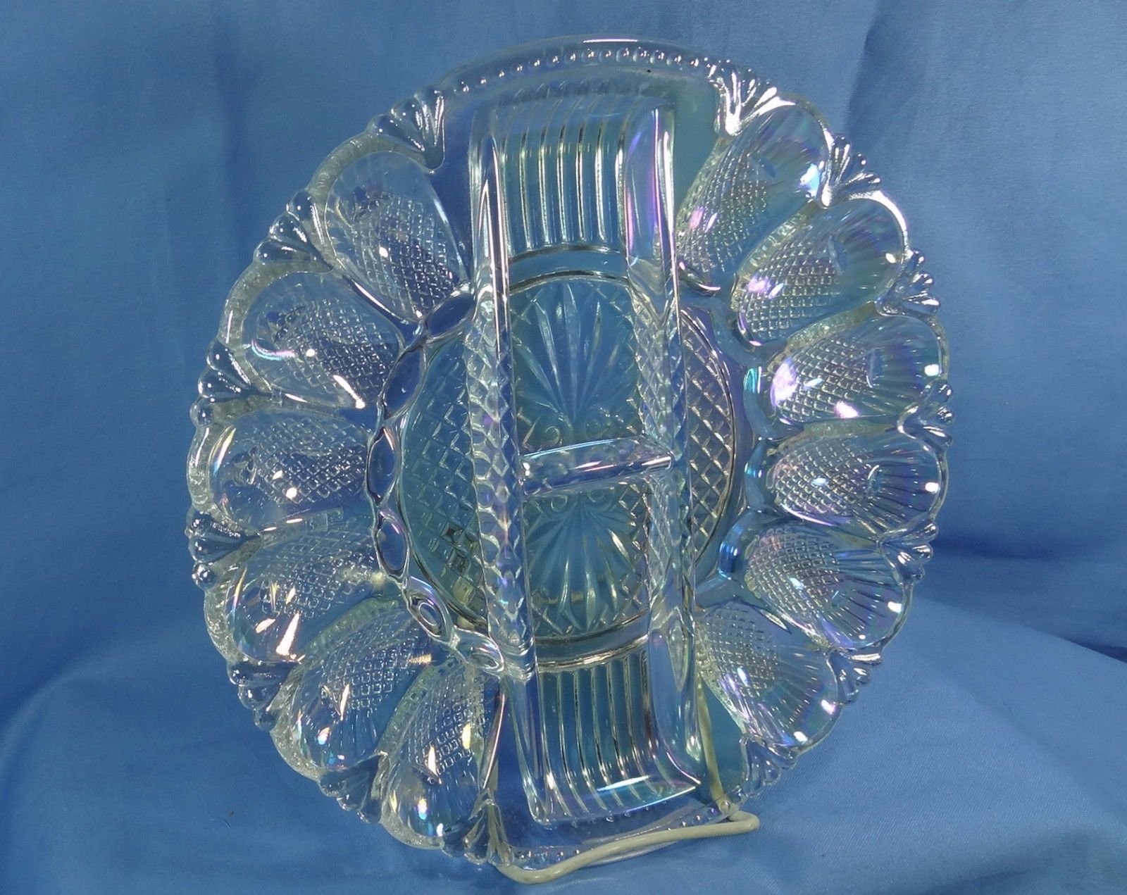 L.E. Smith Heritage Deviled Egg Plate Crystal Carnival Glass 11