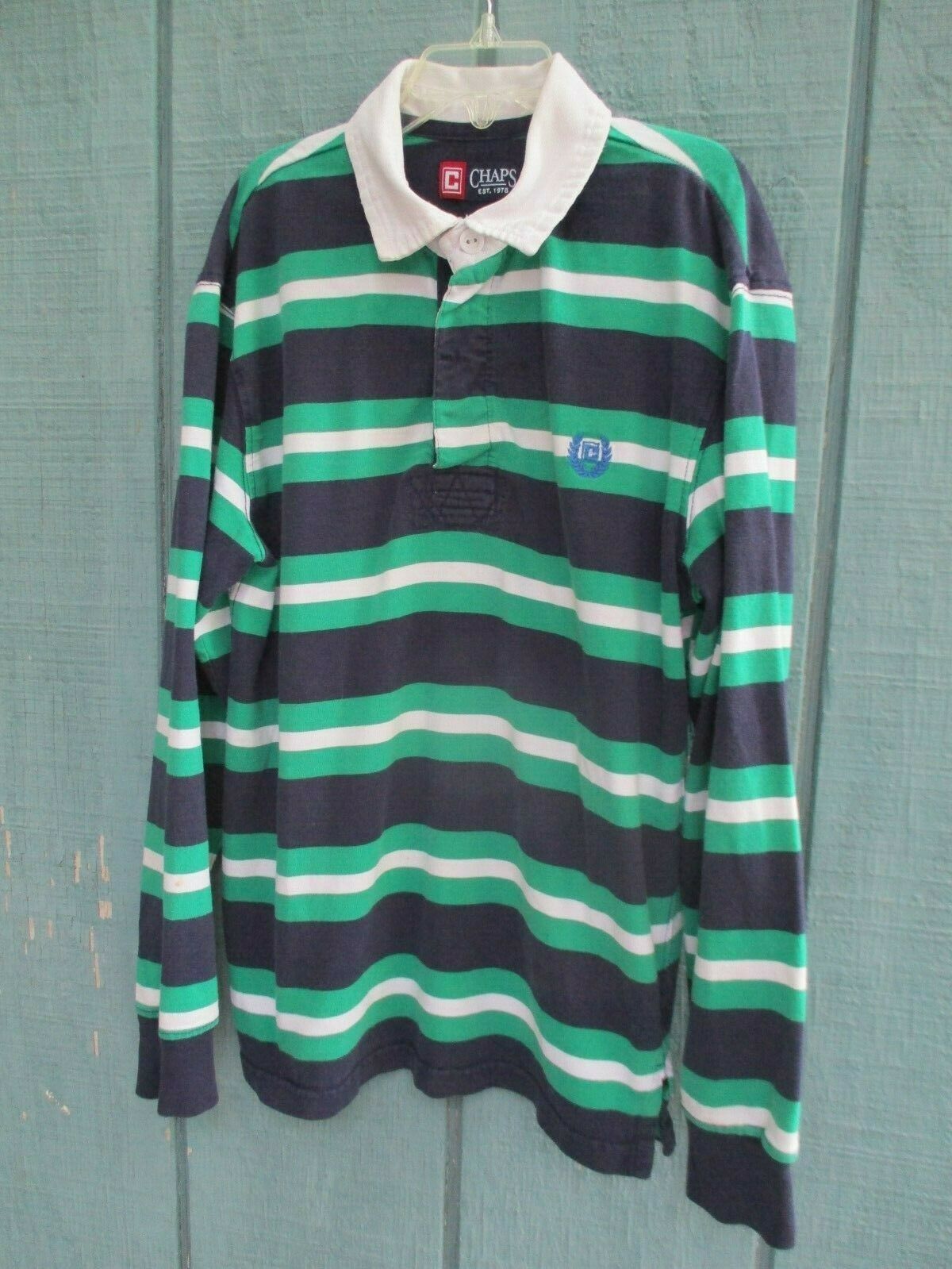 Chaps Boy's Size M (10-12) 100% Cotton Long Sleeve Striped Green Rugby ...