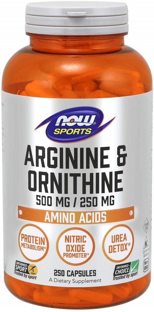 NOW Sports Nutrition, Arginine & Ornithine 500/250 mg, Amino Acids, 250 Capsules