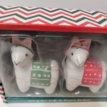 Llama Salt and Pepper Shakers, Festive Holiday Animals, Ceramic, NIB image 2