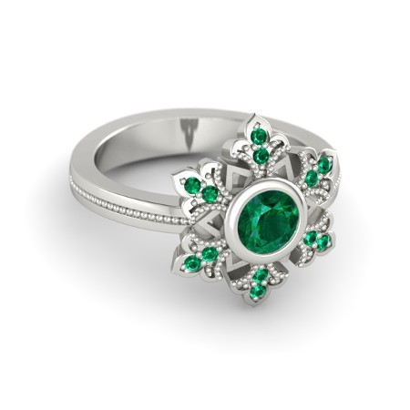 0.75Ct Round Cut Emerald 18K White Gold Finish Disney Snowflake Engagement Ring