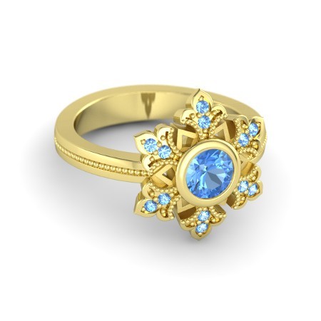 0.75 Ct Round Cut Blue Topaz 18K Yellow Gold Fn Disney Snowflake Engagement Ring