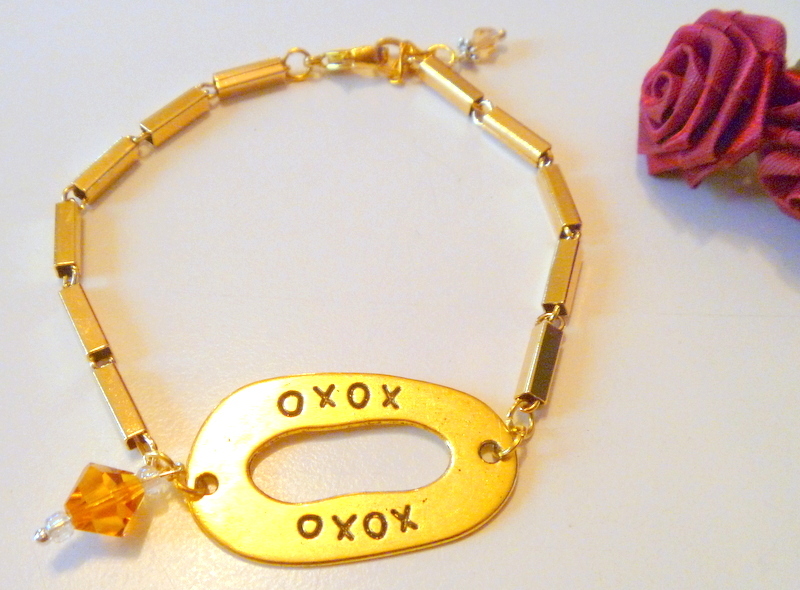 Handcrafted Gold XOXO Bracelet with Crystal Charm Bracelets