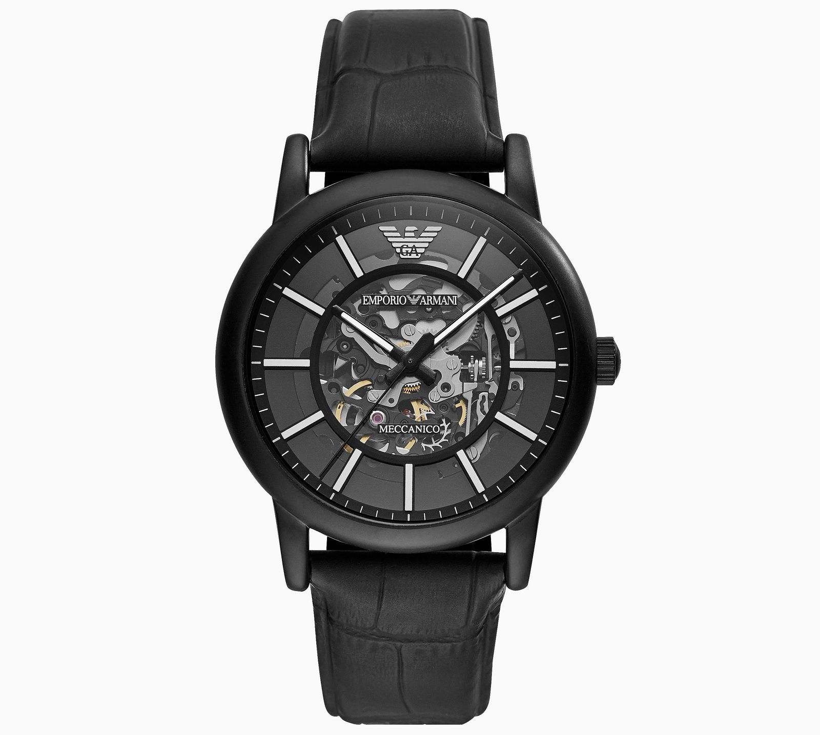 Emporio Armani Black Meccanico Skeleton Dial Automatic Luxury Watch AR60008