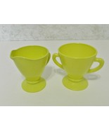 Hazel Atlas Ovide Moderntone Chartreuse Yellow White Glass Sugar Bowl Cr... - $19.68