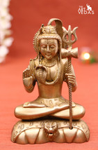 Golden Pure Brass Lord Shiva In Blessing Pose Sculpture|24 Cm Small Idol... - $206.93