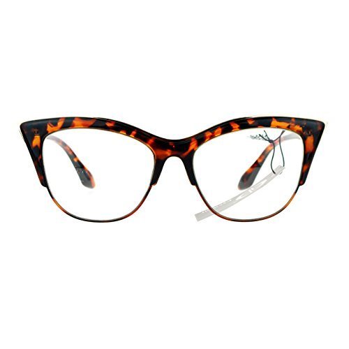 Sa106 Womens High Point Squared Half Rim Look Cat Eye Glasses Black Fashion 