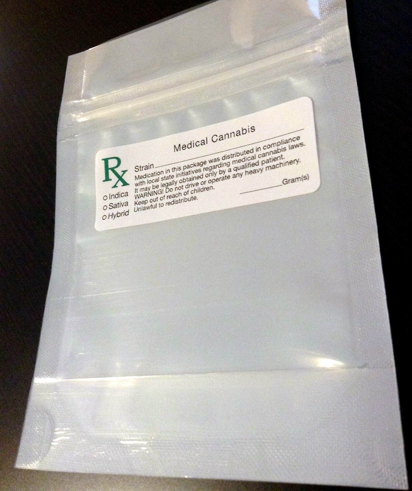 100 SMELL PROOF BAGS (w/ Rx Label) MEDICAL MARIJUANA CANNABIS MYLAR Bag ...