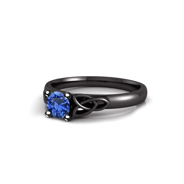 Black GP On Sterling Silver Round Cut Blue Sapphire celtic knot Engagement Ring