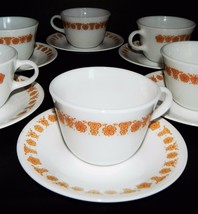 6 Corelle Corningware Butterfly Gold Flower Pattern White Cups and Sauce... - $39.60