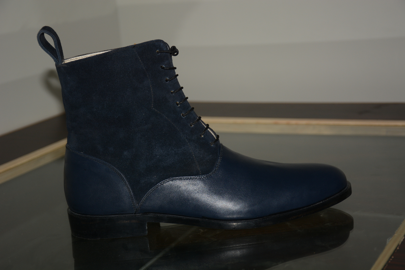 Handmade mens blue Chelsea leather boot, Men ankle high suede and