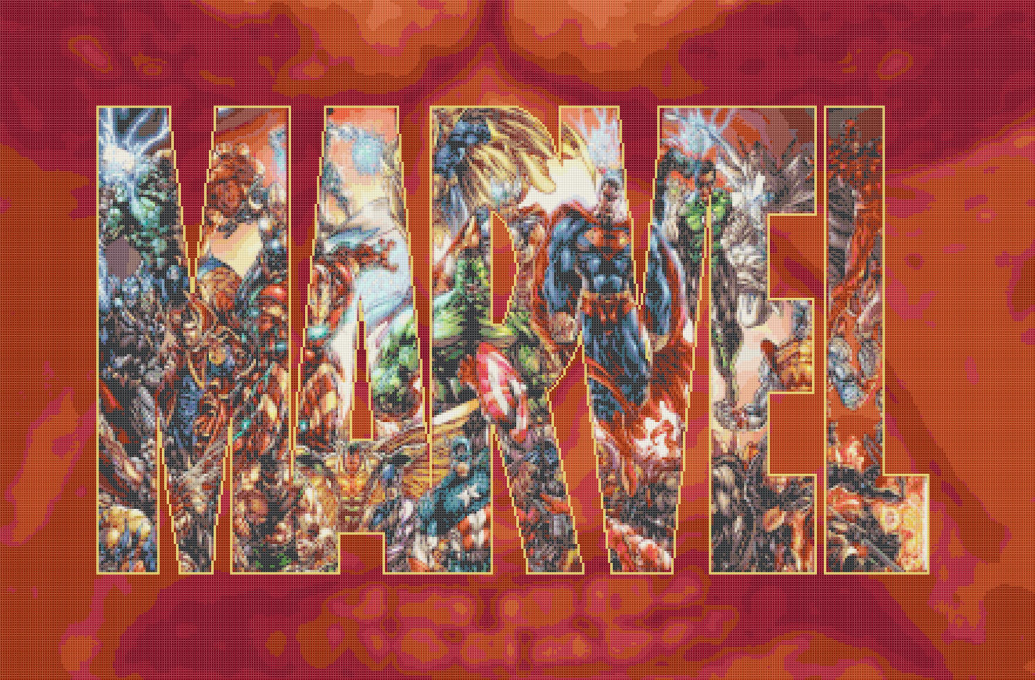 Conted cross stitch pattern marvel logo with characters 441*290 stitches BN952