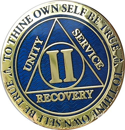2 Year Reflex Blue Gold Plated AA Medallion Alcoholics Anonymous Sobriety Chip
