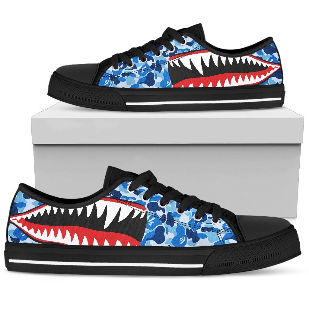 Bape Blue Shark Men's Low Top Canvas Shoes - Casual