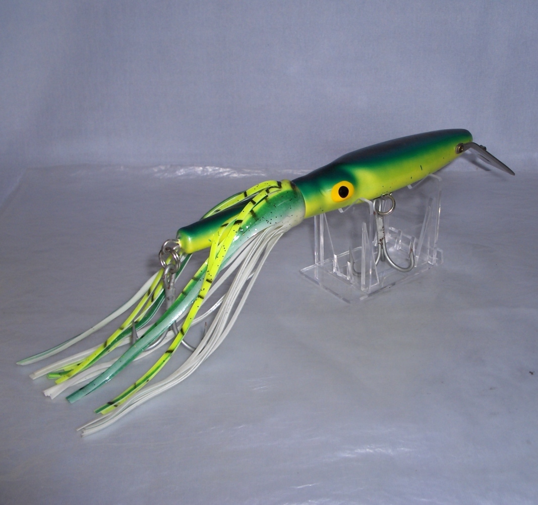 Fred Arbogast 11" Saltwater Dorado Hula Squid Wooden Lure, Chartreuse
