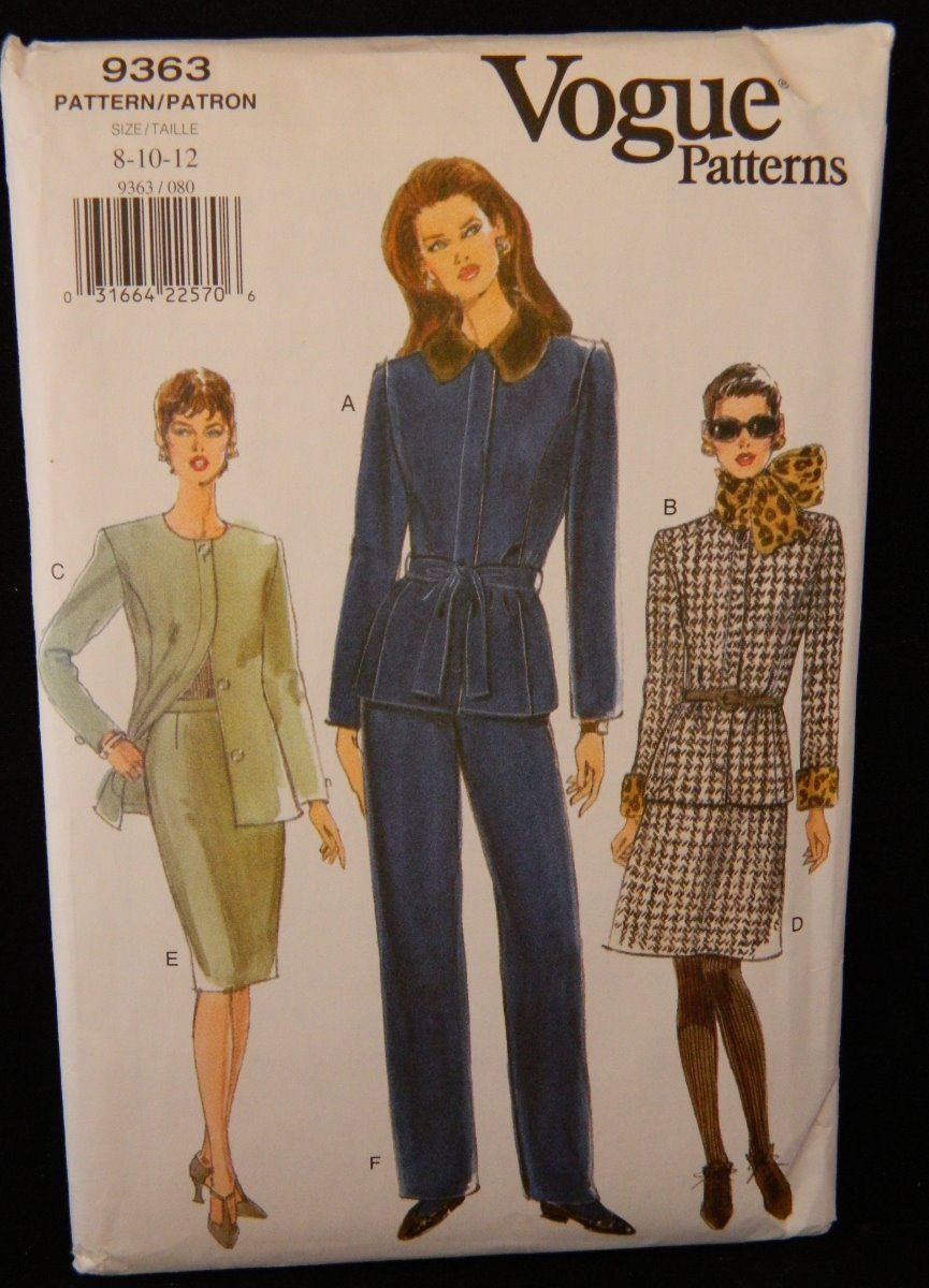 Vogue Career Dress Pant Suit Sewing Pattern 9363 Uncut Size 8-10-12 ...