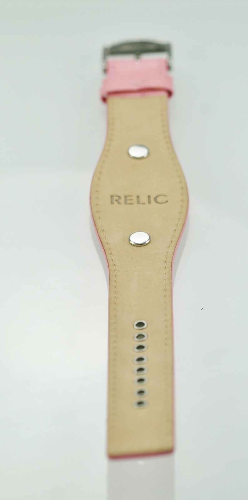 Relic Womens One Piece Pink Canvas/Leather Replacement Wide Cuff Watch Band 10mm Watch Bands