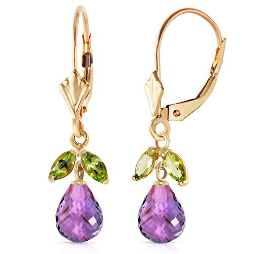 Galaxy Gold GG 3.4 Carat 14k Solid Gold Leverback Earrings with Amethysts and Pe