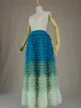 GREEN BLUE Tiered Tulle Skirt A-line Layered Long Tulle Skirt Plus Size Party image 12