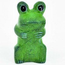 Hand Carved Soapstone Speckled Green Mini Frog Sculpture Figurine Made in Kenya