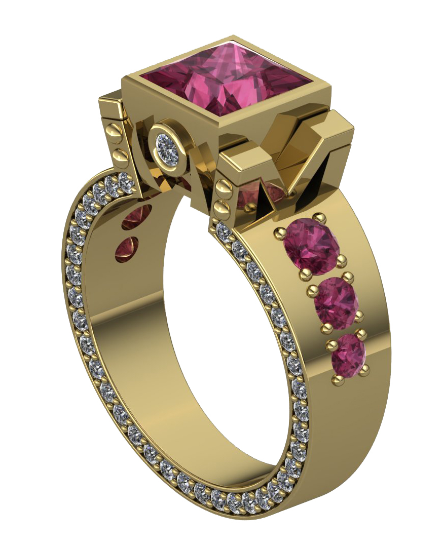 Gothic Engagement Ring in 18 k with Rubies Gemstone