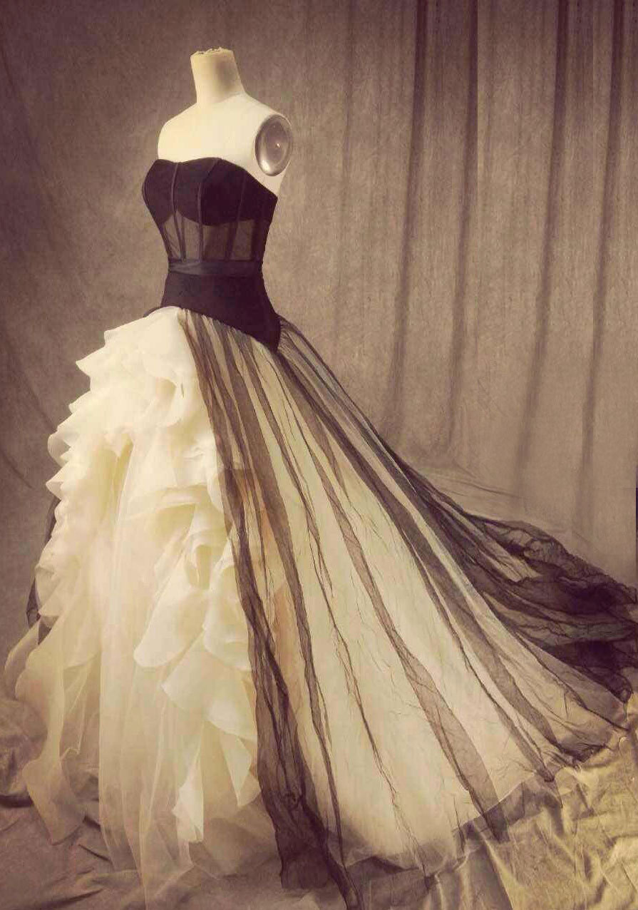 Rosyfancy Black And Ivory Strapless Bridal Wedding Gown