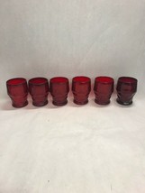 Vintage lot 6 Ruby Red glass Georgian pattern tumblers drinkware 4 by 3 ... - $46.52