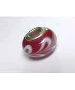 RED and WHITE European Art Glass Bead Slide CHARM - Sterling Silver - FR... - $25.00