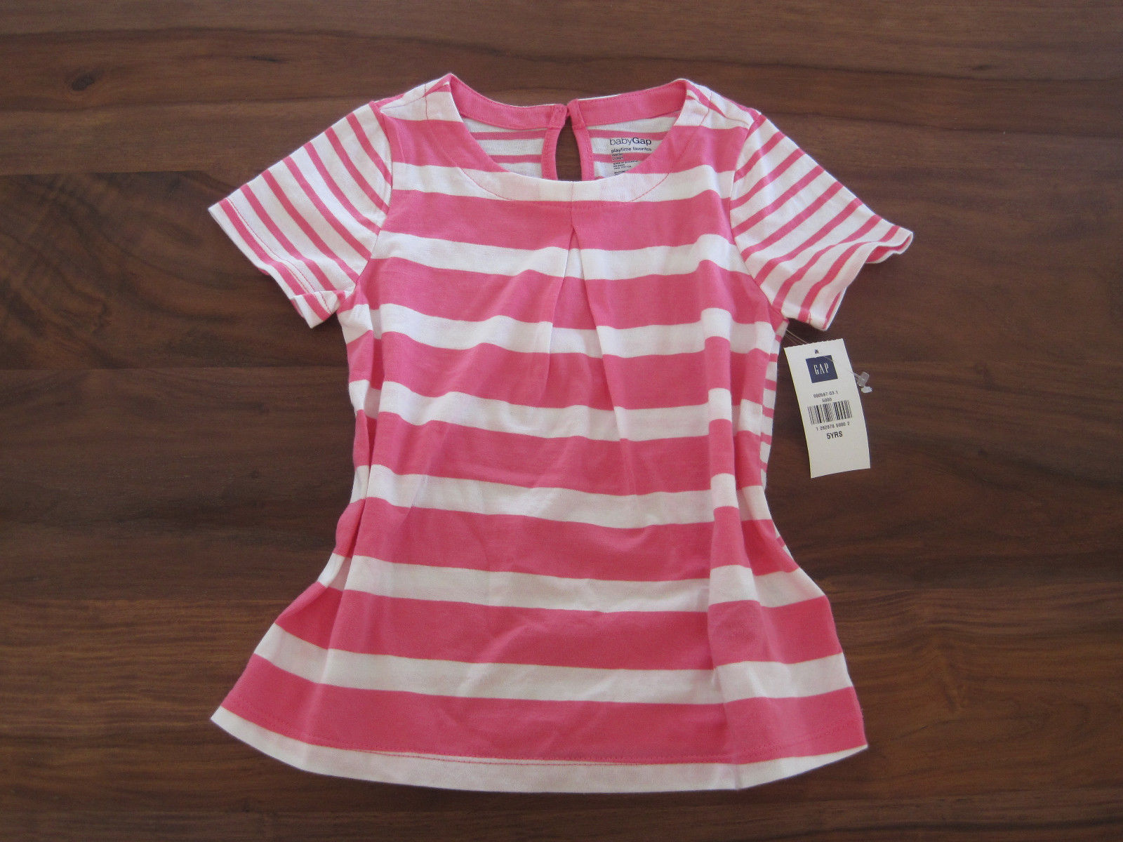 GAP Kids Girls T-shirt Top Sz 5 Pink Striped Pleated Cotton Crew Neck New - $13.99