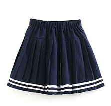 Genetic Women`s Double Layer Elasticated Pleated Skirt(M, Blue White Str... - $25.73