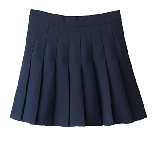 Women High Waist Solid Pleated Mini Slim Single Tennis Skirts ( 2xl, Dark Blue)