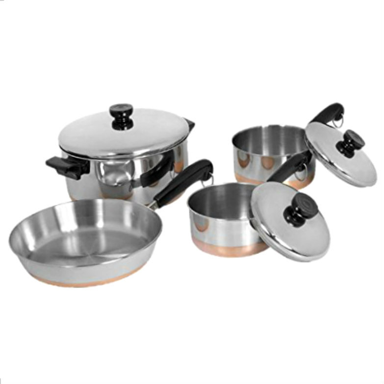 Set Copper Bottom Cookware 7 Pieces Stainless Steel Cooking Cookware
