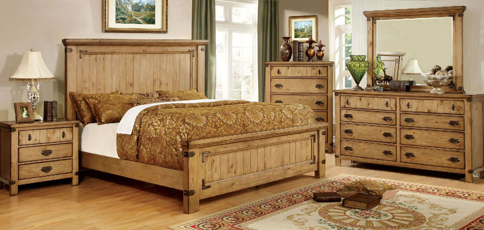HAYWARD 5 piece Country Cottage Style Light Brown King Bed Bedroom