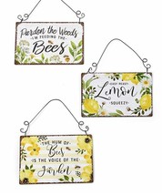 Bee Themed Signs Set of 3 Metal with Black Hanger and Sentiment  