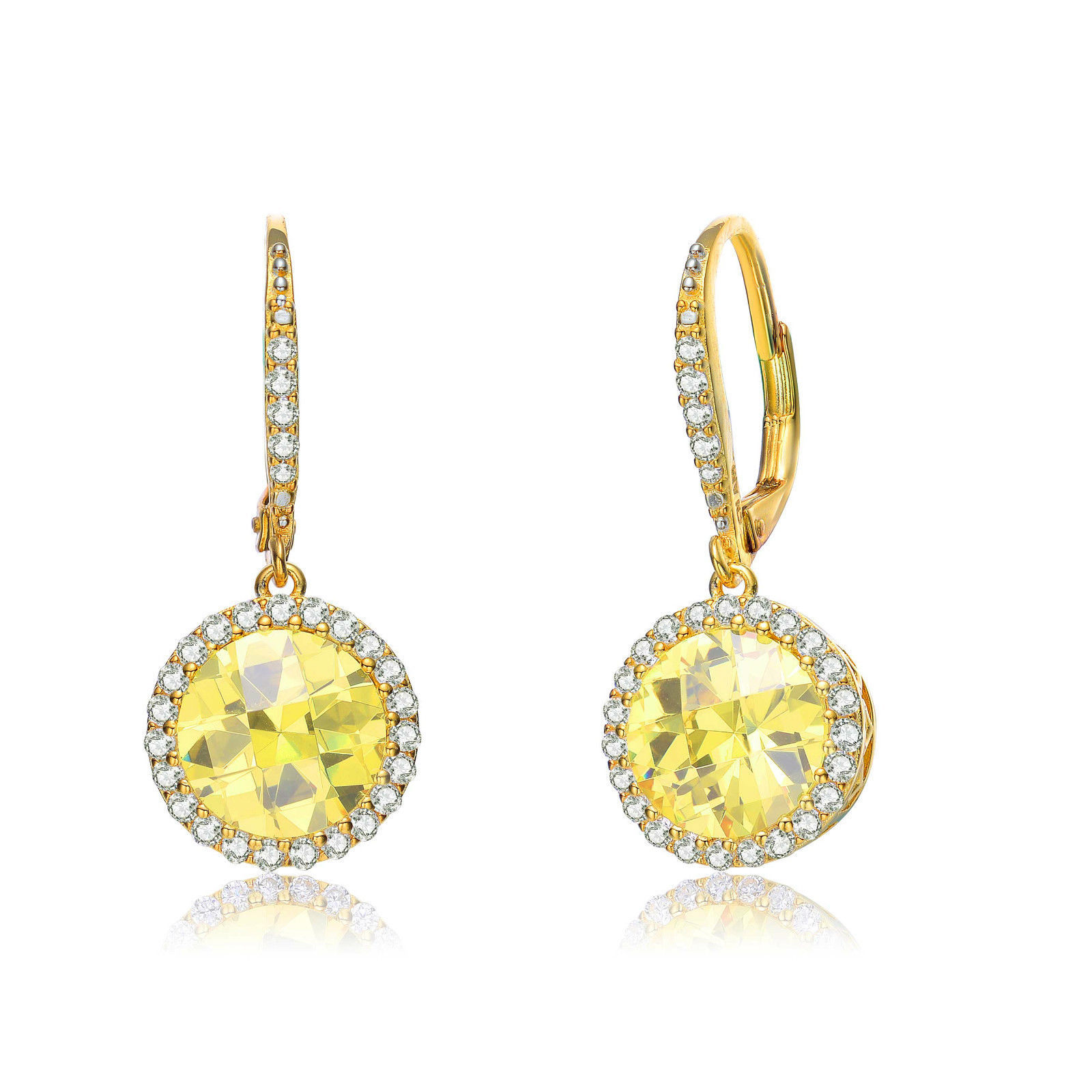Women's Sterling Silver Canary Yellow Cubic Zirconia Halo Drop Earrings ...