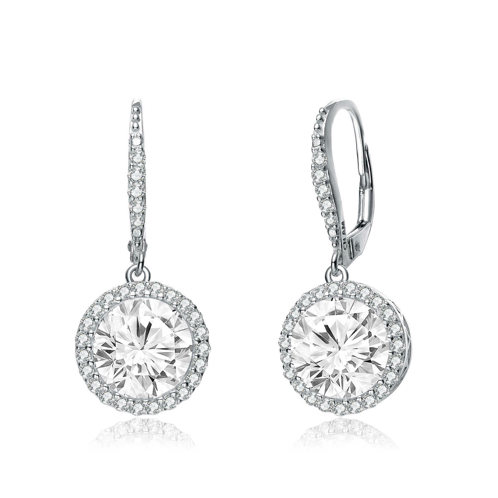 Womens Sterling Silver Rhodium Cubic Zirconia Halo Drop Earrings Earrings 0598