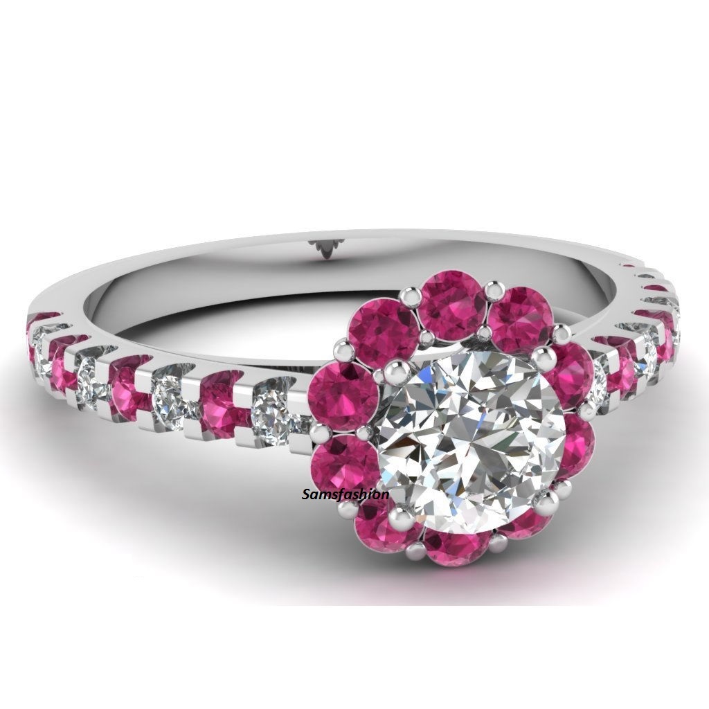 Pink Sapphire Floral Style Engagement Ring 1.4 Ct Round Cut Sim Diamond FLAWLESS