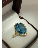 3CT Oval Cut Blue Topaz Solitaire Vintage Engagement Ring 14K Yellow Gol... - $115.18