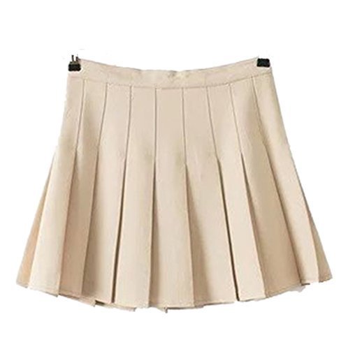 Women's High Waist Solid Pleated Mini Tennis Skirt (L,Khaki) [Apparel ...