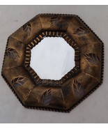 Octagon Mirror rustic metal  Bronze color perforated leaves around 10” h... - $8.90
