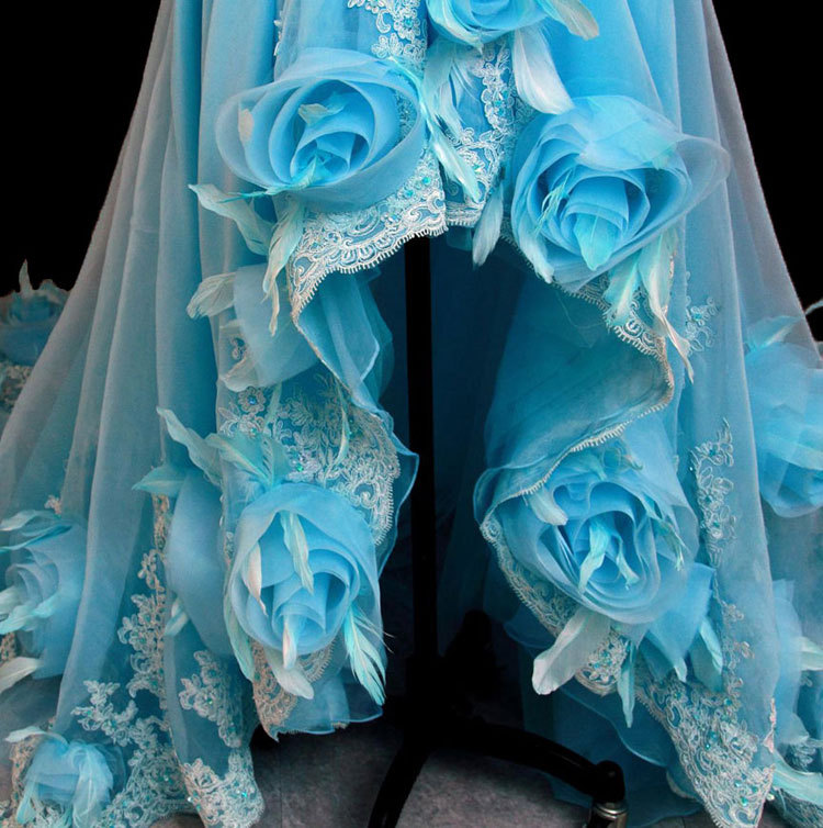 Rosyfancy Blue Lace Applique Handmade Flowers Trimmed Highlow Evening