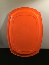Vintage 70s orange acrylic serving tray with floral art overlay image 3