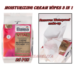 Balea VITAL Moisturizing Cream Wipes 3in1, 25 pcs Remove Waterproof Make-up  - $6.62