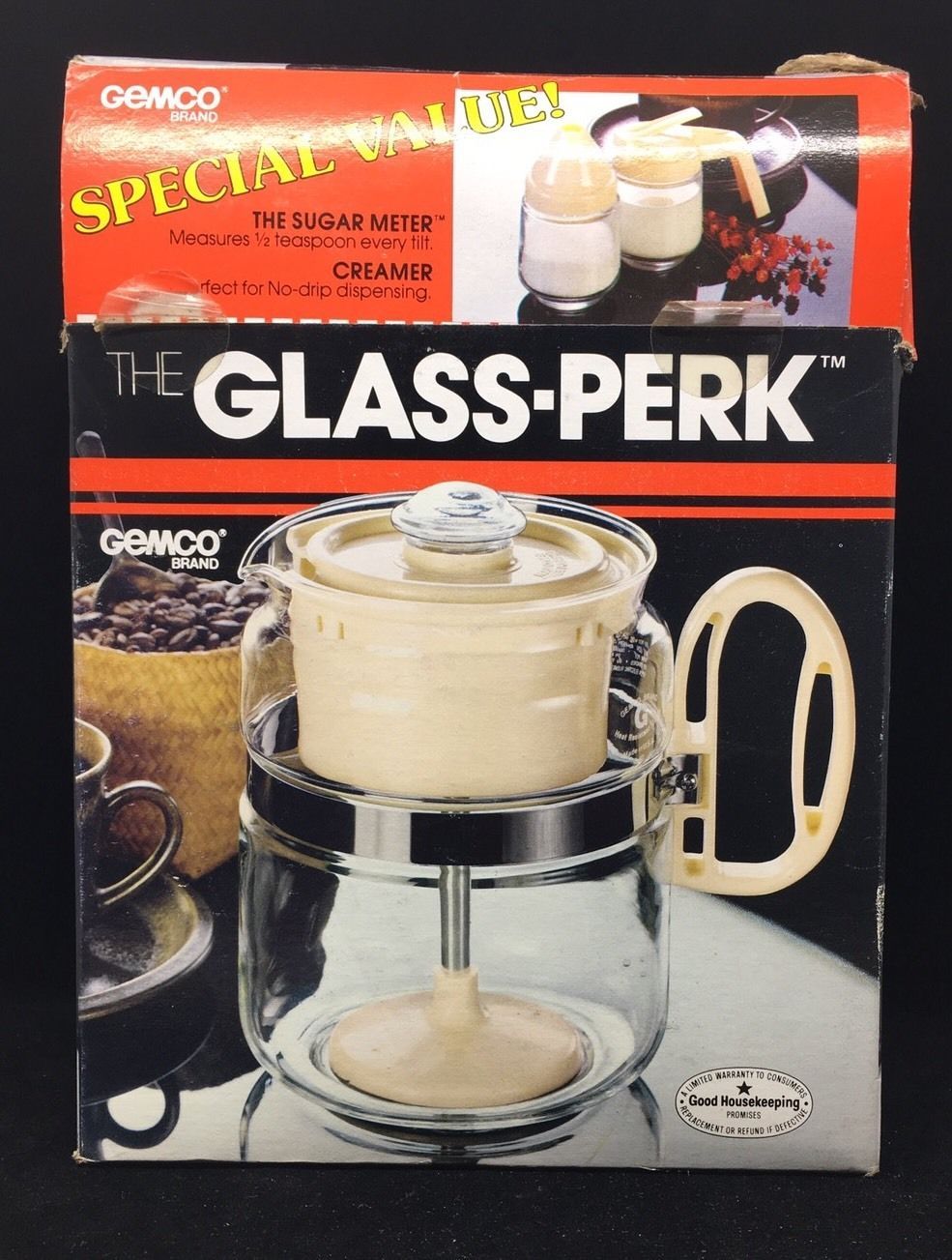 NEW Gemco The Glass Perk Coffee Pot Percolator w/ creamer sugar Brown 4